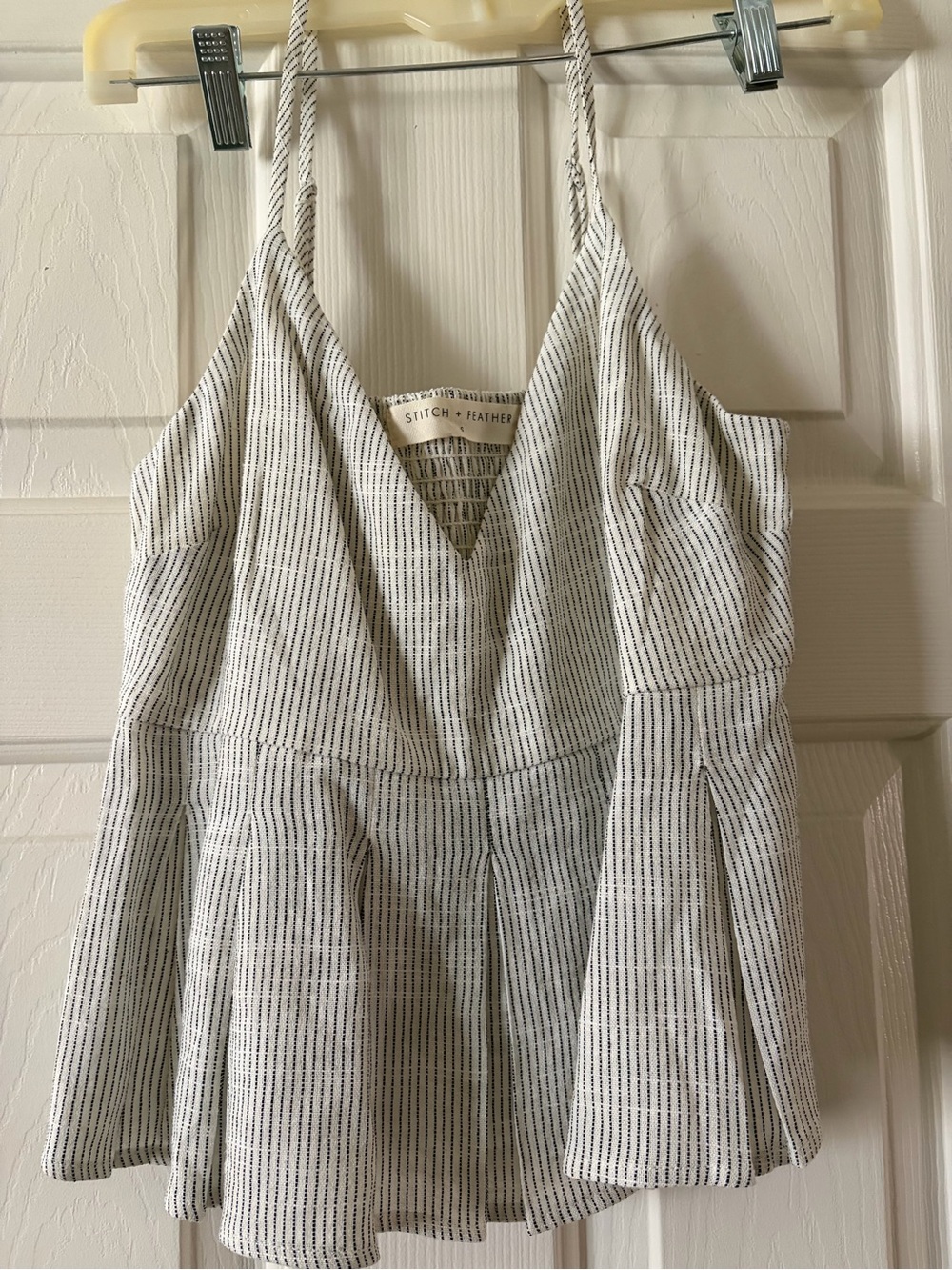 Stitch + Feather White Striped Spaghetti Strap Top